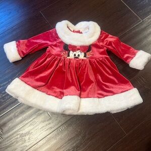 Disney Christmas Minnie Mouse Red Velvet Dress with White Fur Trim for Baby